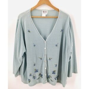 VTG Cottagecore K Woman Sz 24W Blue Pastel Floral Embroidered Sweater FF28